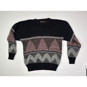 Michael Gerald Vintage 90s Geometric Knit Crewneck Sweater Mens XL Black Mauve